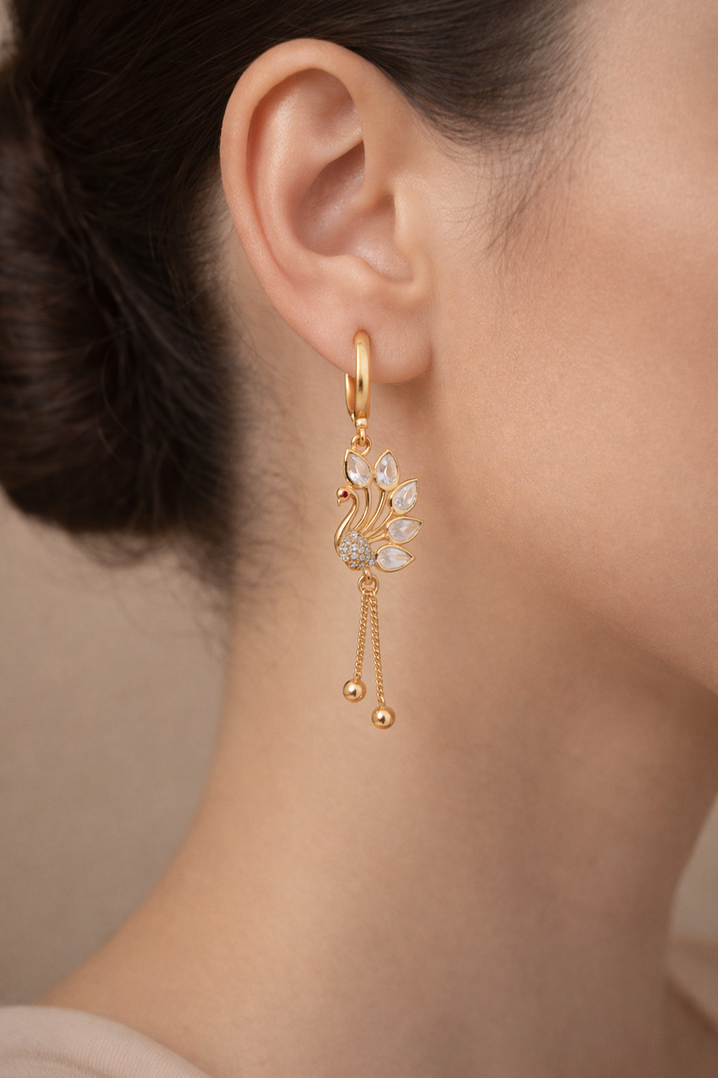 Elegant Peacock Drop Hoop Earrings