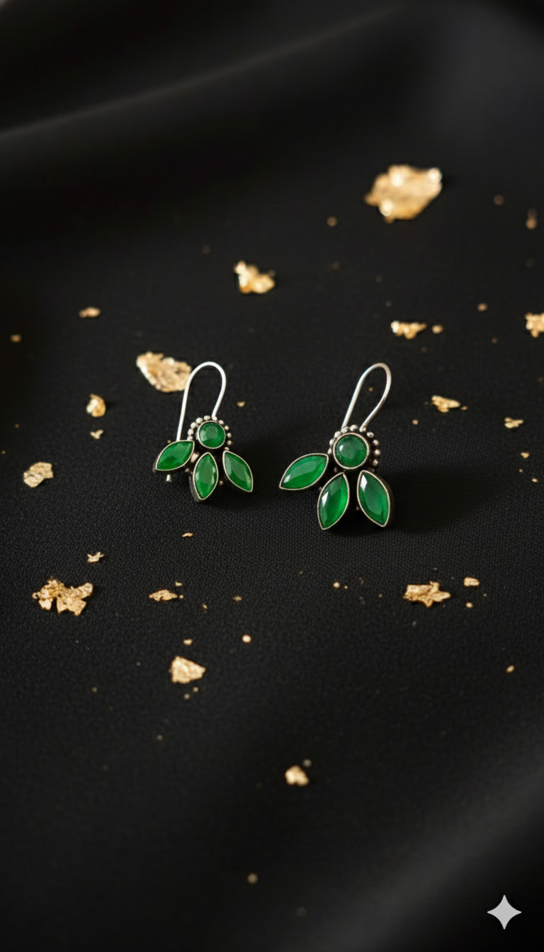 Green Stone Silver Drop Earrings