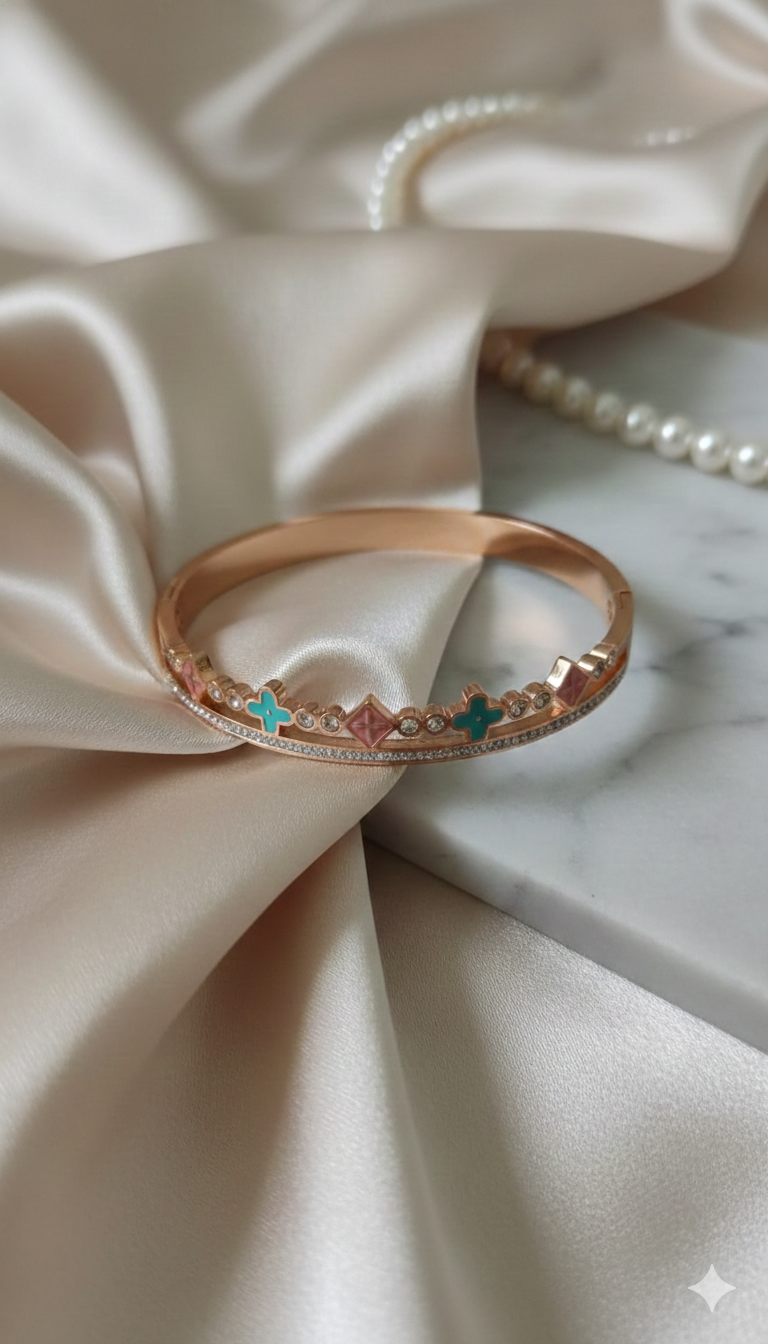 Rose Gold Enamel Charm Bracelet with CZ Accents