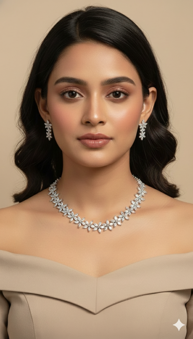 Aurora Floral AD Stone Necklace Set