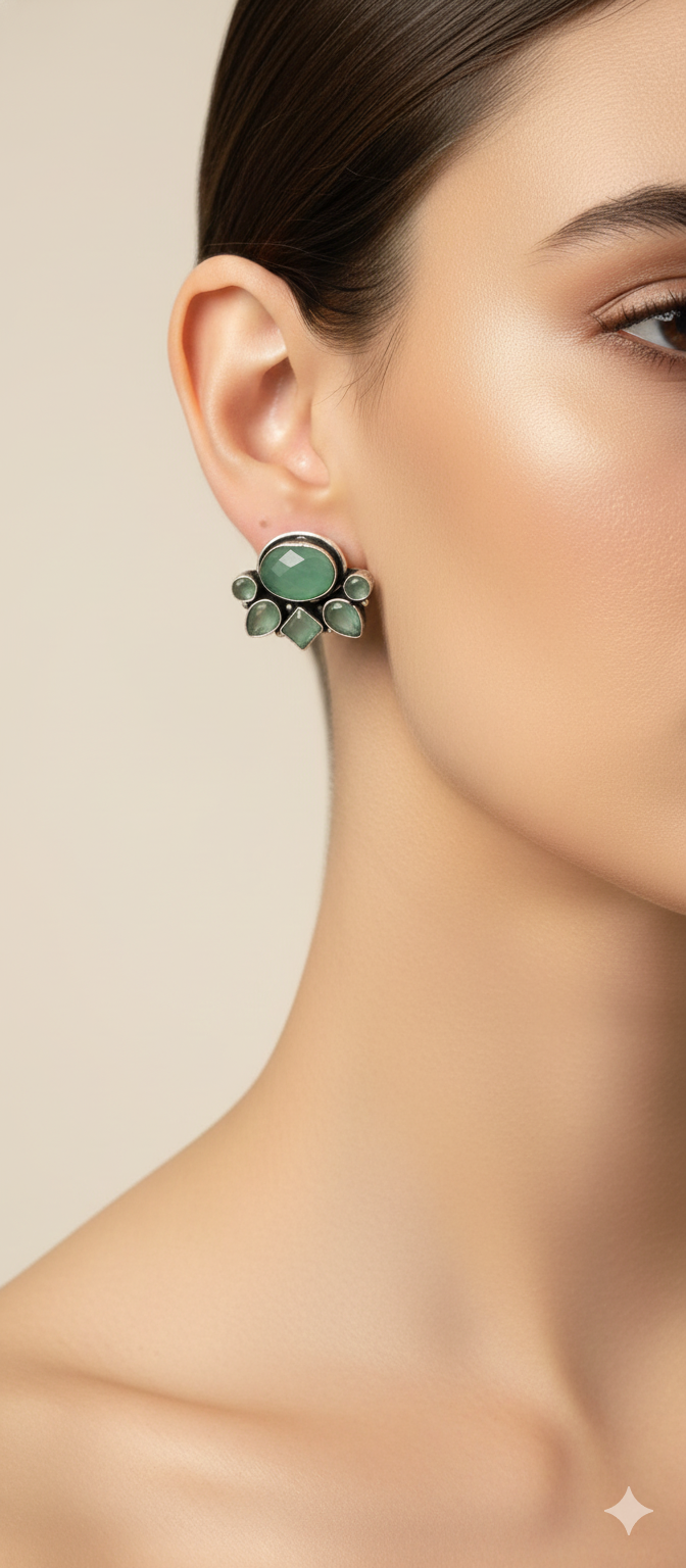 Natural Stone German Silver Stud Earrings