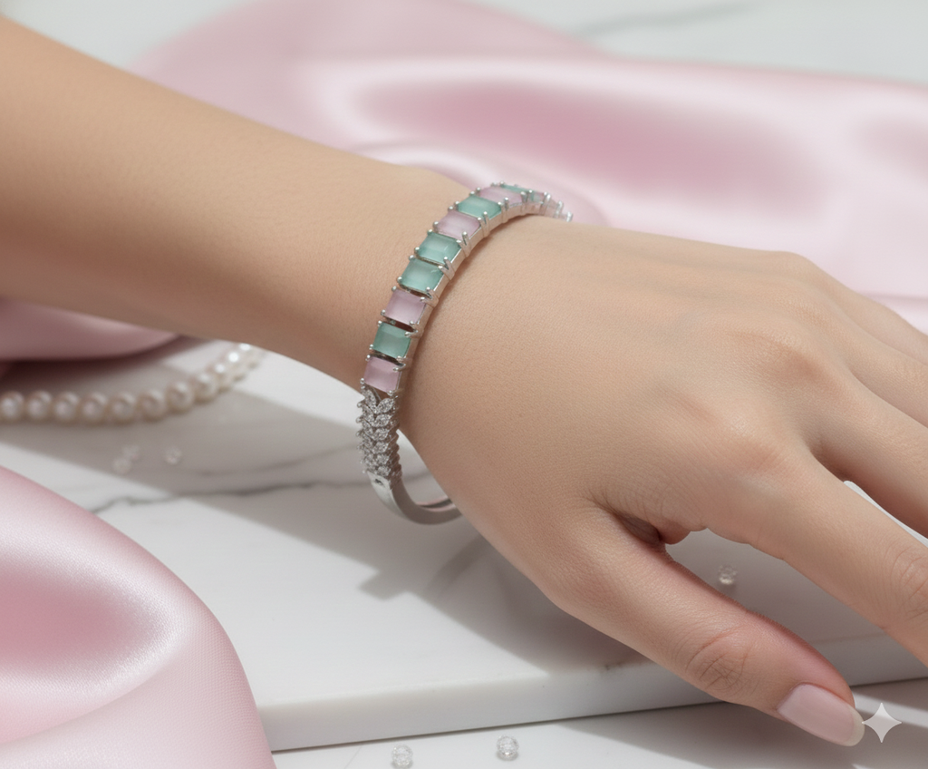 Pastel Crystal Silver Bracelet with CZ Sparkle