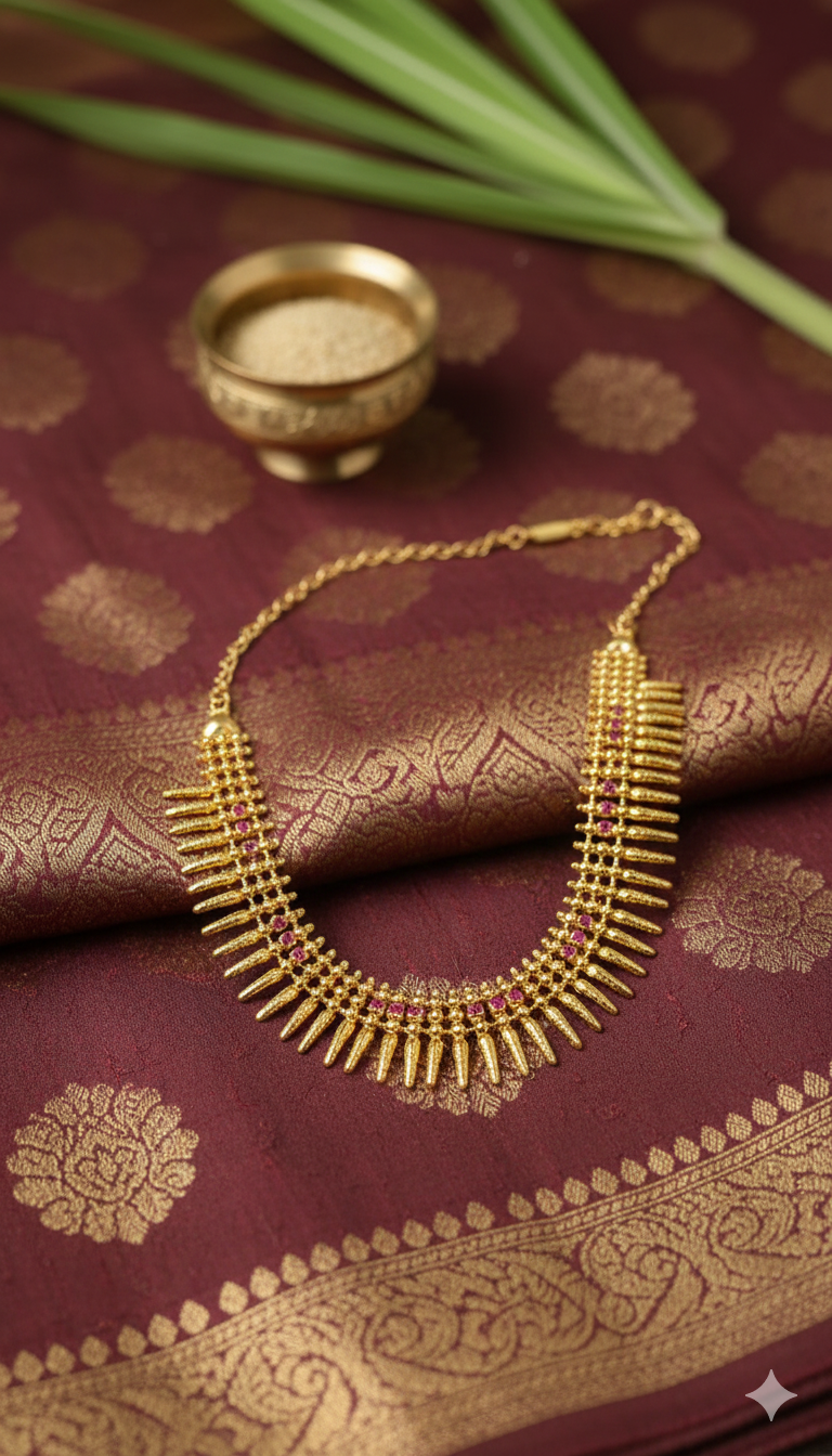 Traditional Maharashtrian Ruby-Pink Antique Gold Necklace – 1 Gram Gold Polish