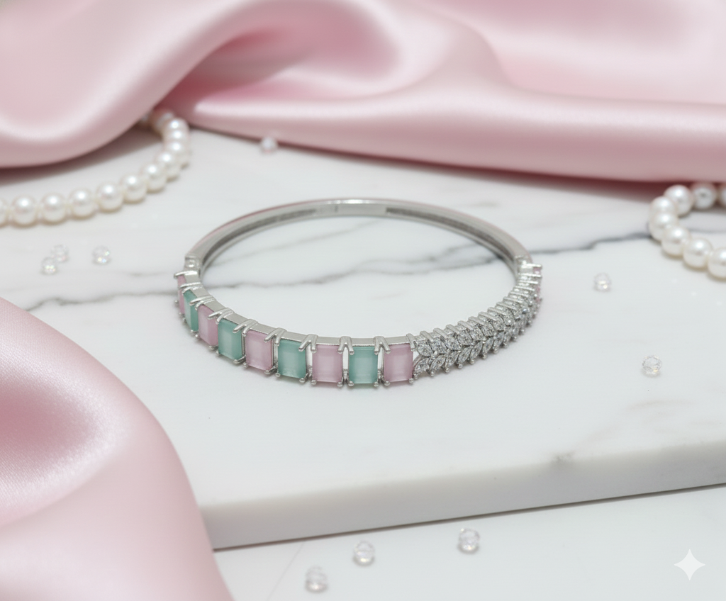 Pastel Crystal Silver Bracelet with CZ Sparkle