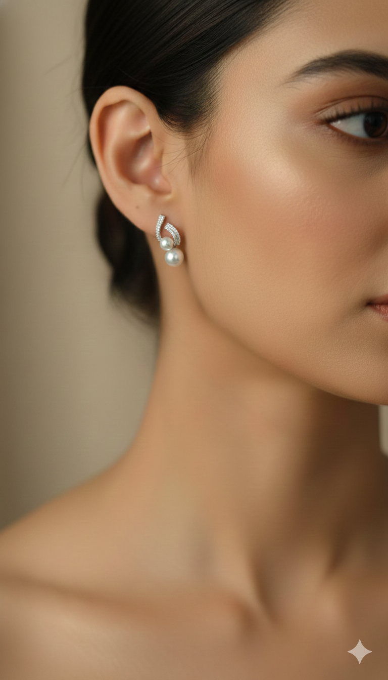 Pearl Curve Crystal Stud Earrings
