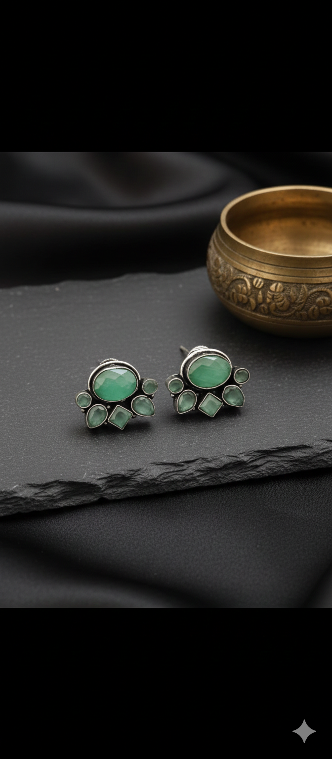 Natural Stone German Silver Stud Earrings