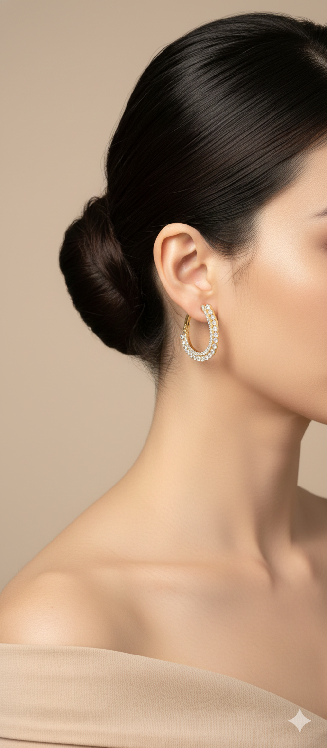 Gold Hoop Earrings with Crystal Detailing