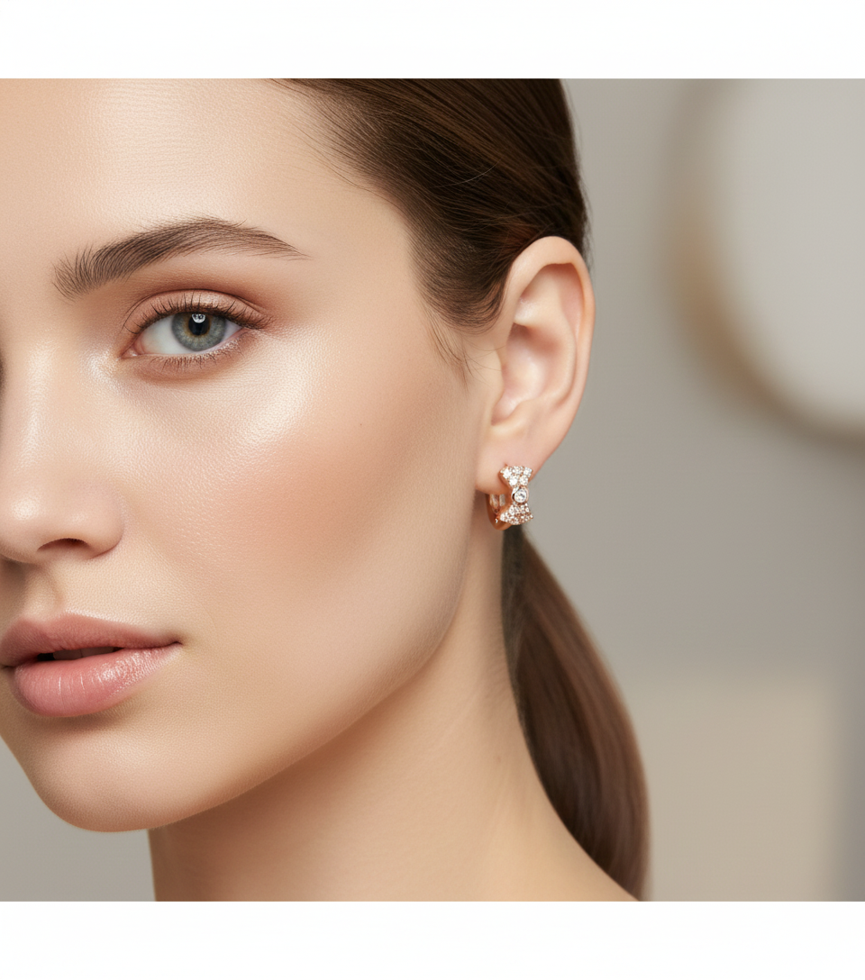 Bow Charm Stud Hoop Earrings with Pavé Stones
