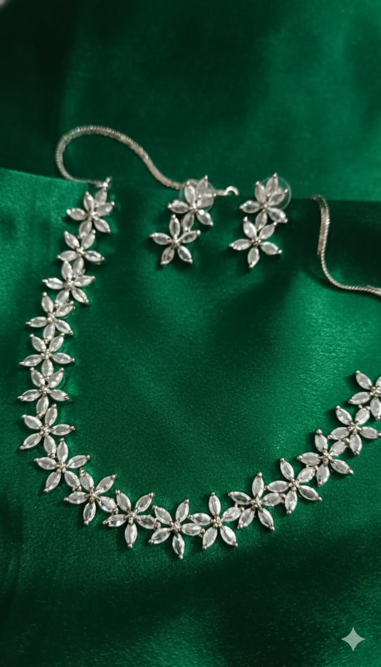 Aurora Floral AD Stone Necklace Set