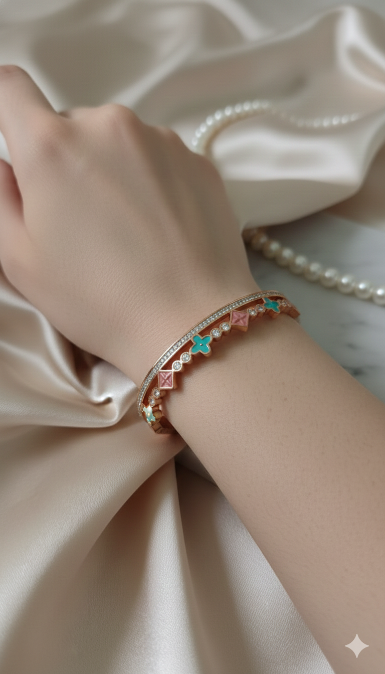 Rose Gold Enamel Charm Bracelet with CZ Accents