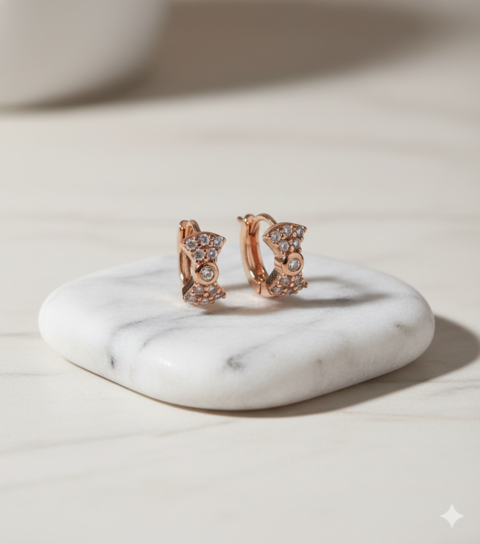 Bow Charm Stud Hoop Earrings with Pavé Stones