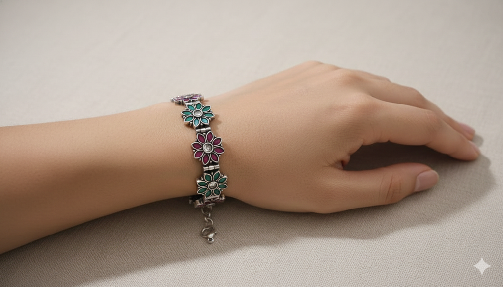 Multicolour Floral German Silver Bracelet for Women