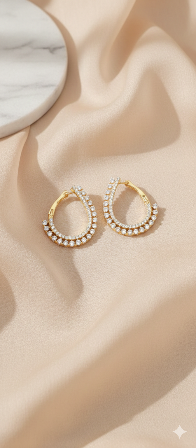 Gold Hoop Earrings with Crystal Detailing