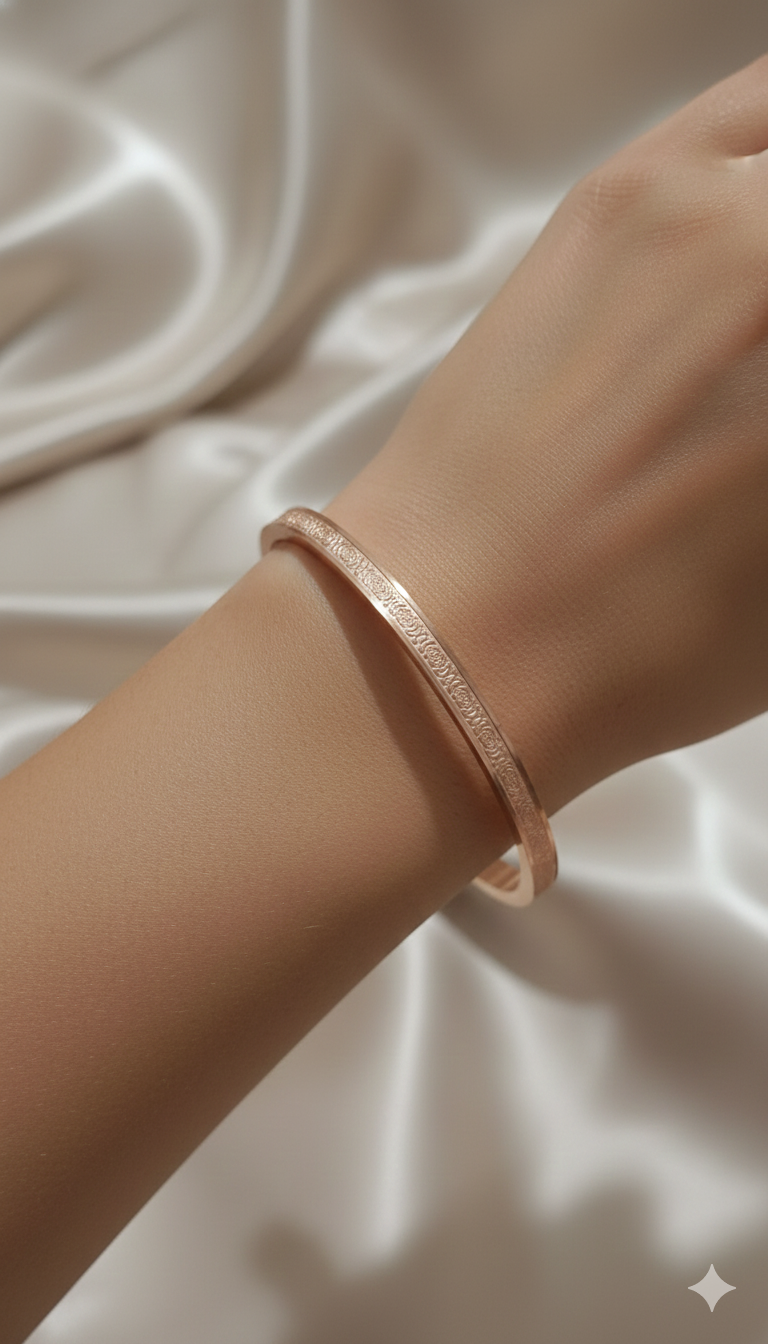 Rose Gold Engraved Floral Slim Bangle Bracelet