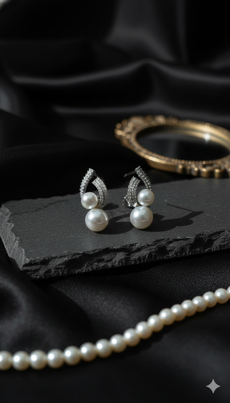 Pearl Curve Crystal Stud Earrings