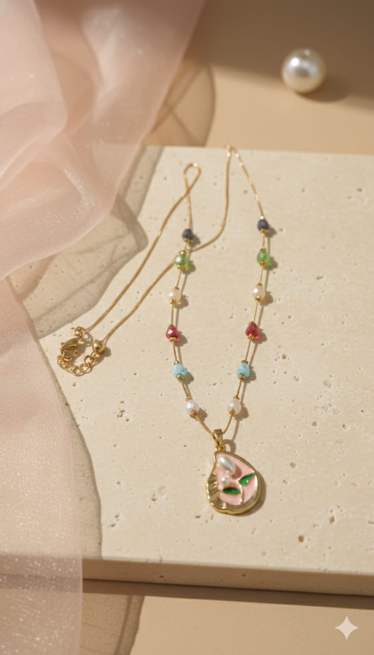 Blush Bloom Beaded Pendant Necklace