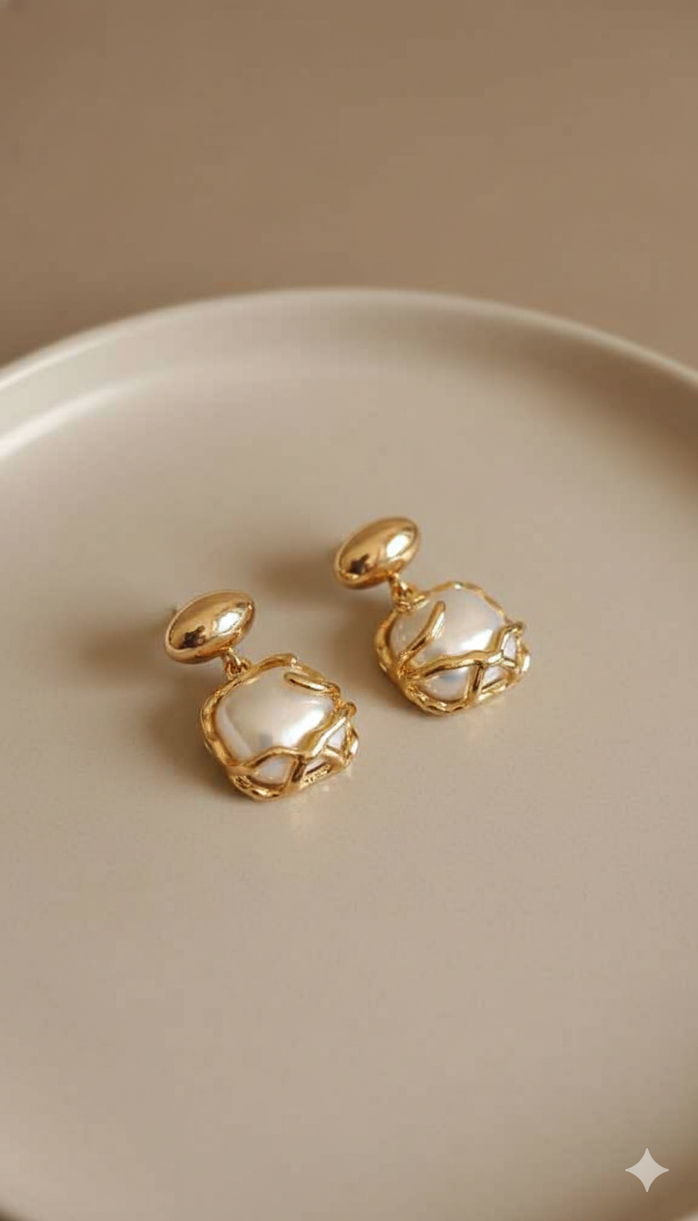 Pearl Bloom Gold-Tone Drop Earrings