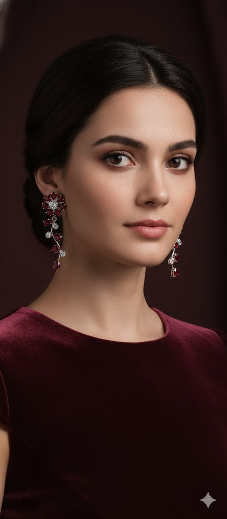 Ruby Red Floral Drop Earrings