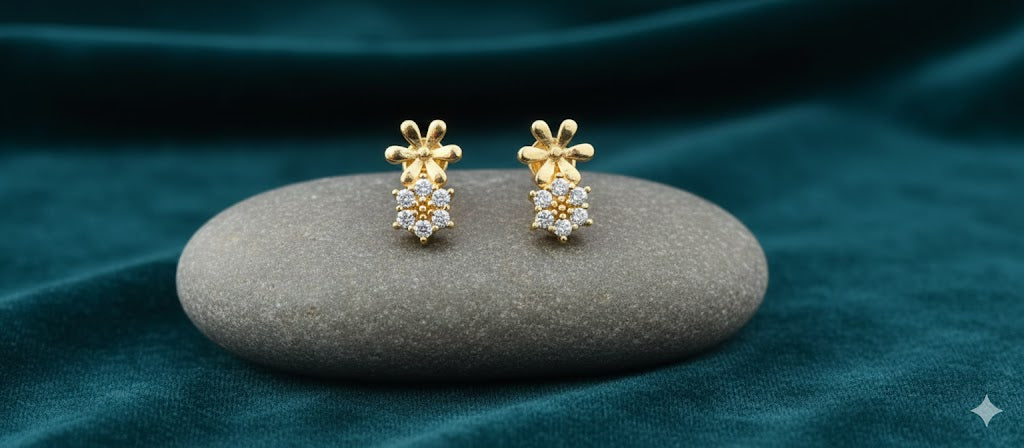 Gold Floral CZ Stud Earrings