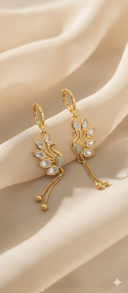 Elegant Peacock Drop Hoop Earrings