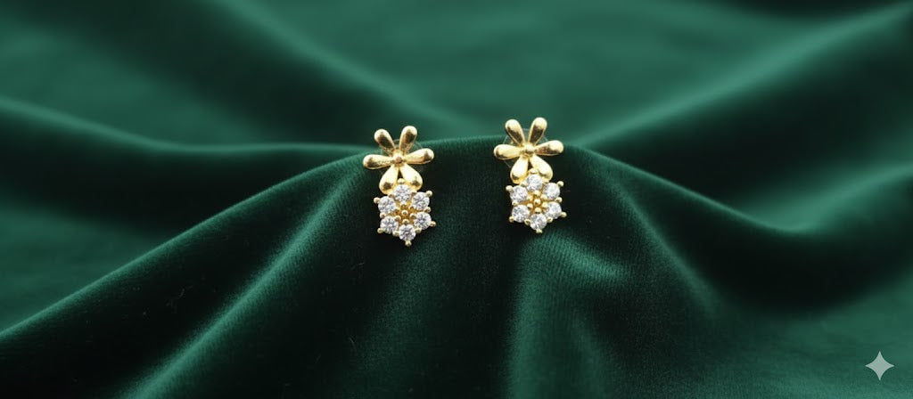Gold Floral CZ Stud Earrings