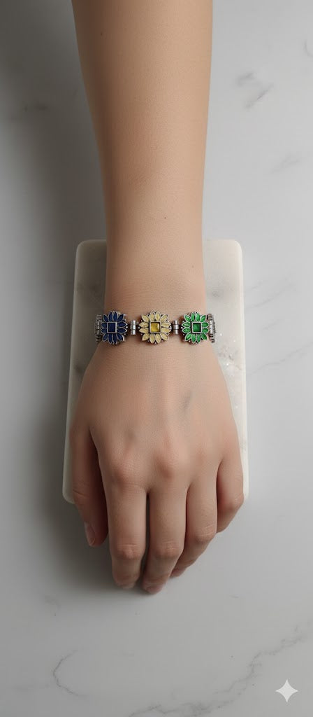 Multicolor Floral Silver Bracelet