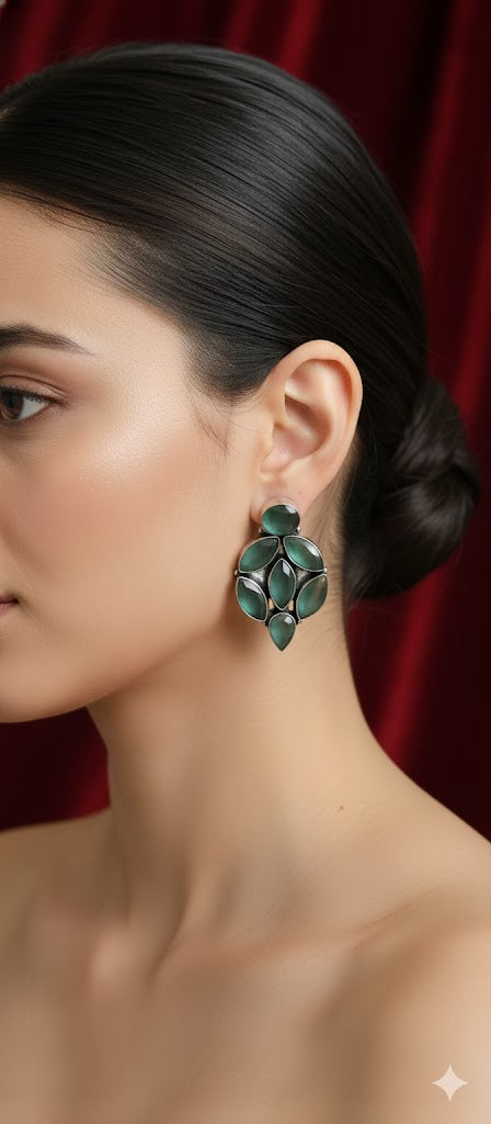 Silver-Toned Pearl &  Green Pavé Curved Accents: