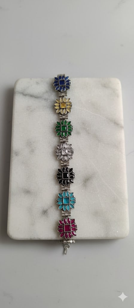 Multicolor Floral Silver Bracelet