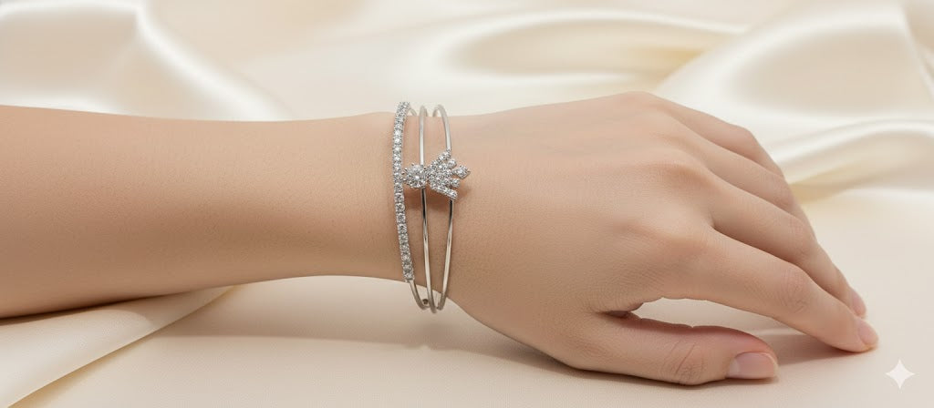 Floral Sparkle Silver Cuff Bracelet