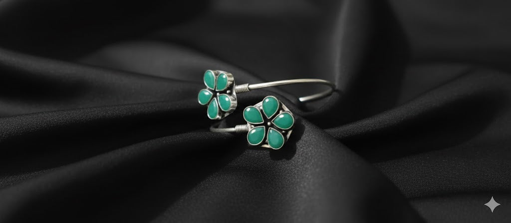 Emerald Bloom Silver Cuff Bracelet